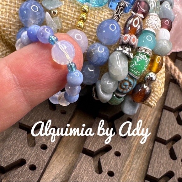 Aquamarine and opal beaded ring - Picture 1 of 3